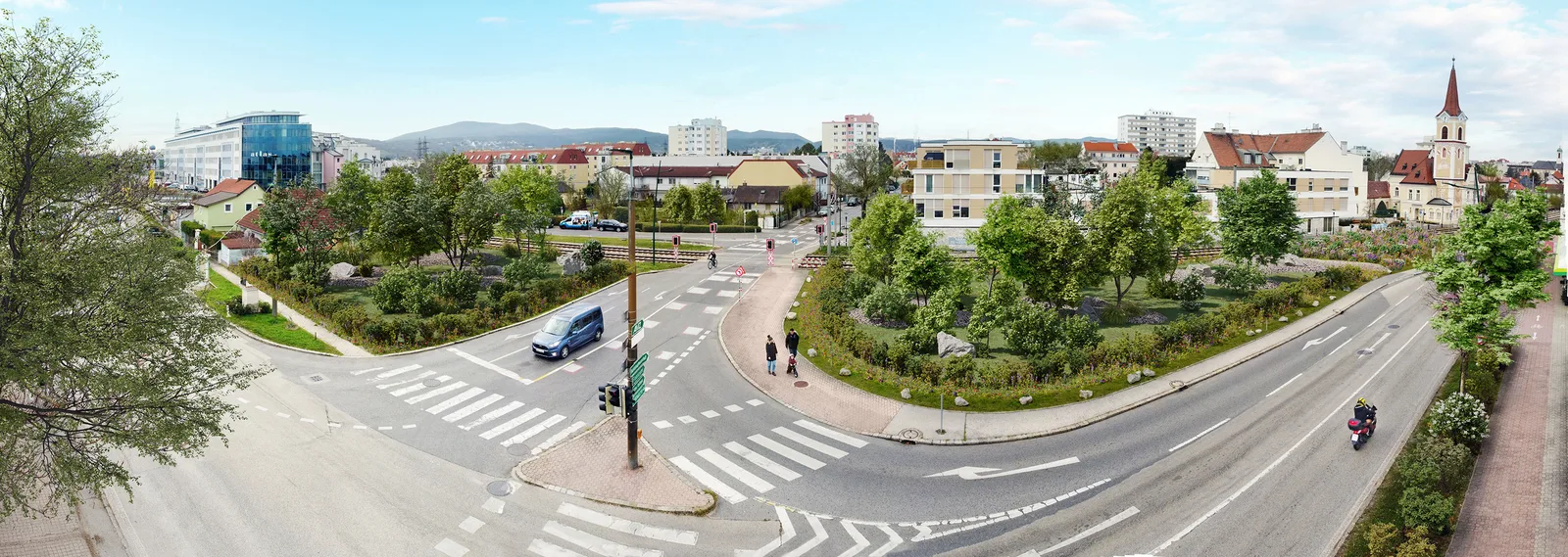 Fotomontage einer Begrünung im Kreuzungsbereich an der Schillerstraße